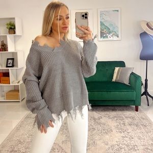 Full Circle Trends Grey Fringe Sweater